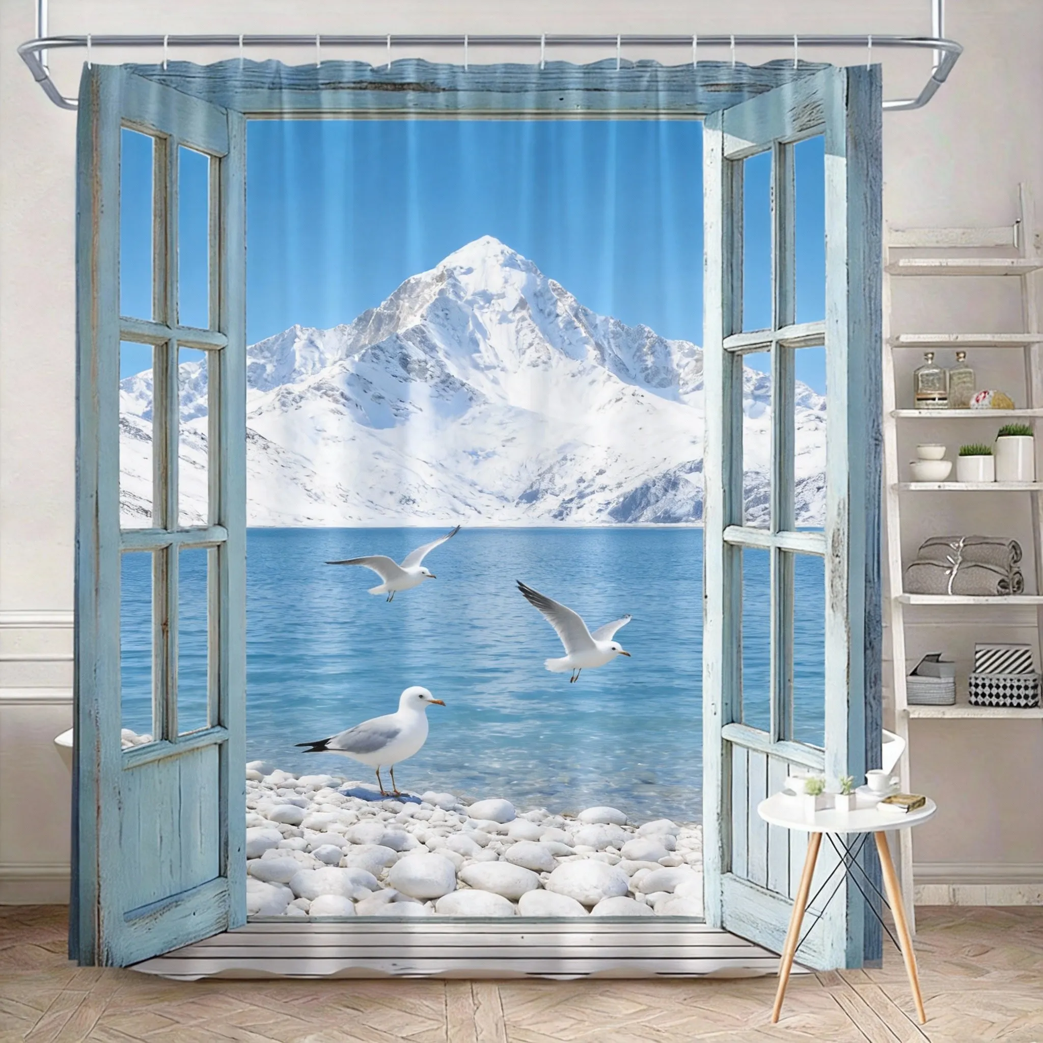 

Vintage Beach Shower Curtain 180x180cm – Sandy Dunes & Ocean Photo, Waterproof, with 12 Hooks shower curtain for bathroom