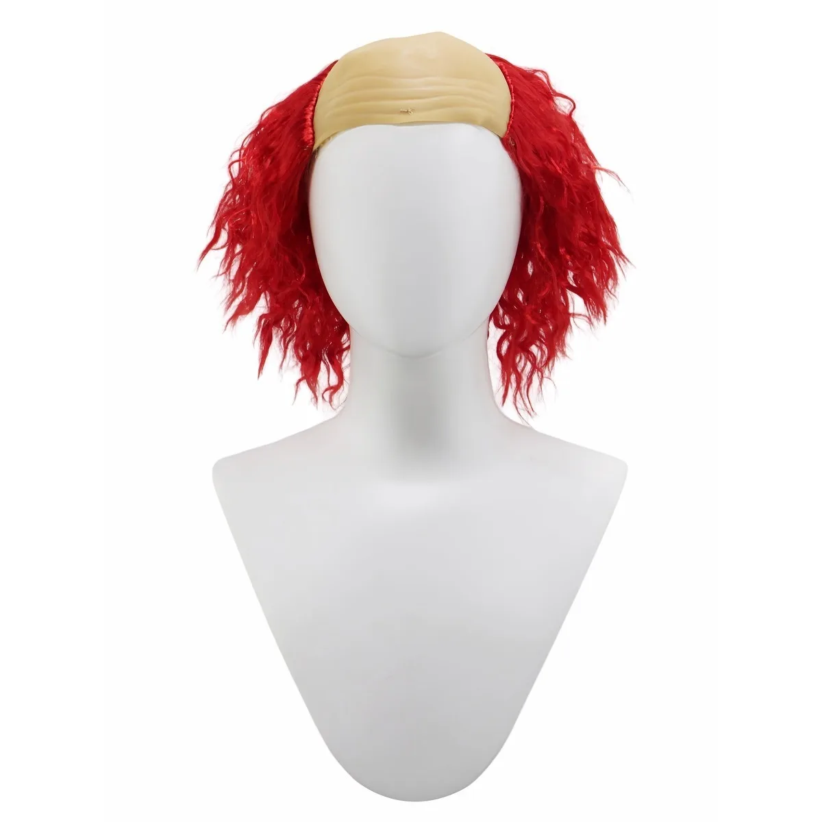Synthetic Red Curly Short Cos Wig Inspired By Fantasy Mad Hatter Cartoon Style, Half Scalp Clown Party Festival Costume