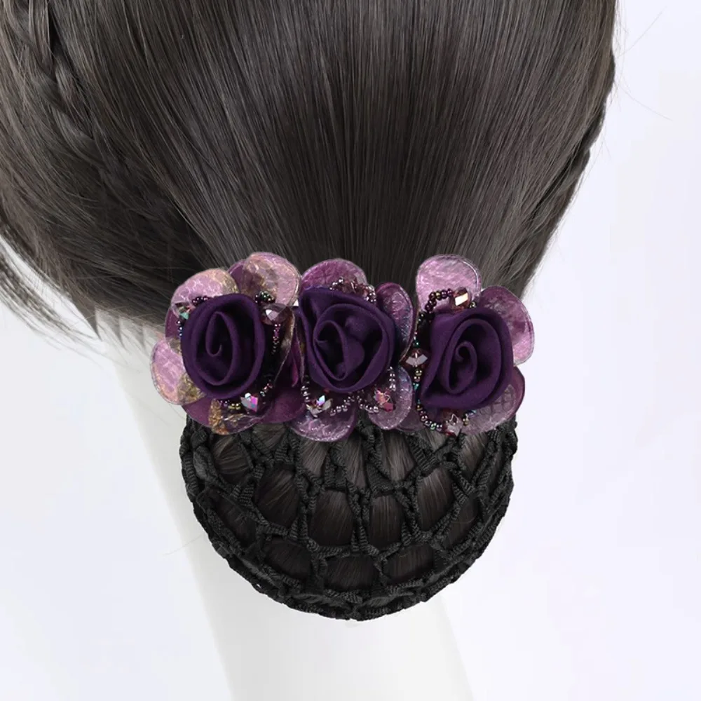 Updo Styling Tool Flower Hair Net Retro Style with Spring Clip Hair Clip Accessories Elastic Net Bun Cover For Mother