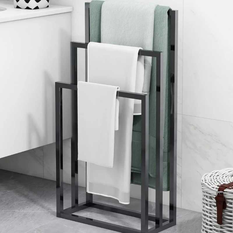 

Vertical Towel Rack Non Perforated Metal Hanging Rod Light Luxury Storage For Bathroom And Balcony Space Saving Organizer