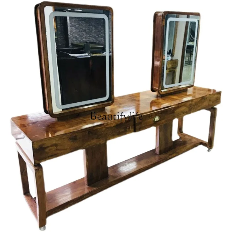 Solid Wood Dressing Table Cabinet Integrated Hair Salon Special Haircut Four-Sided Mirror