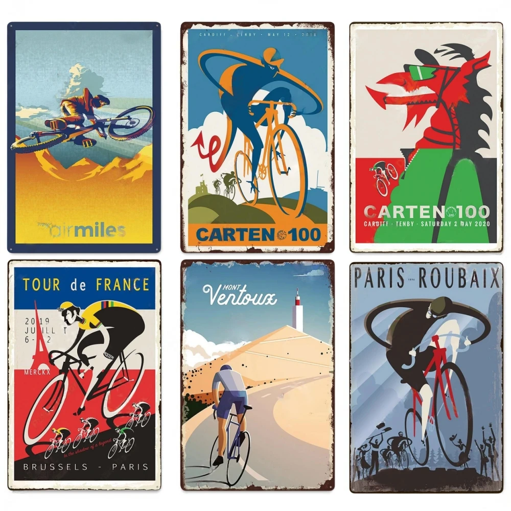 Vintage Bicycle Race Posters Decor Metal Tin Signs Plaque Retro Metal Poster Wall Decorative for Garage Man Cave