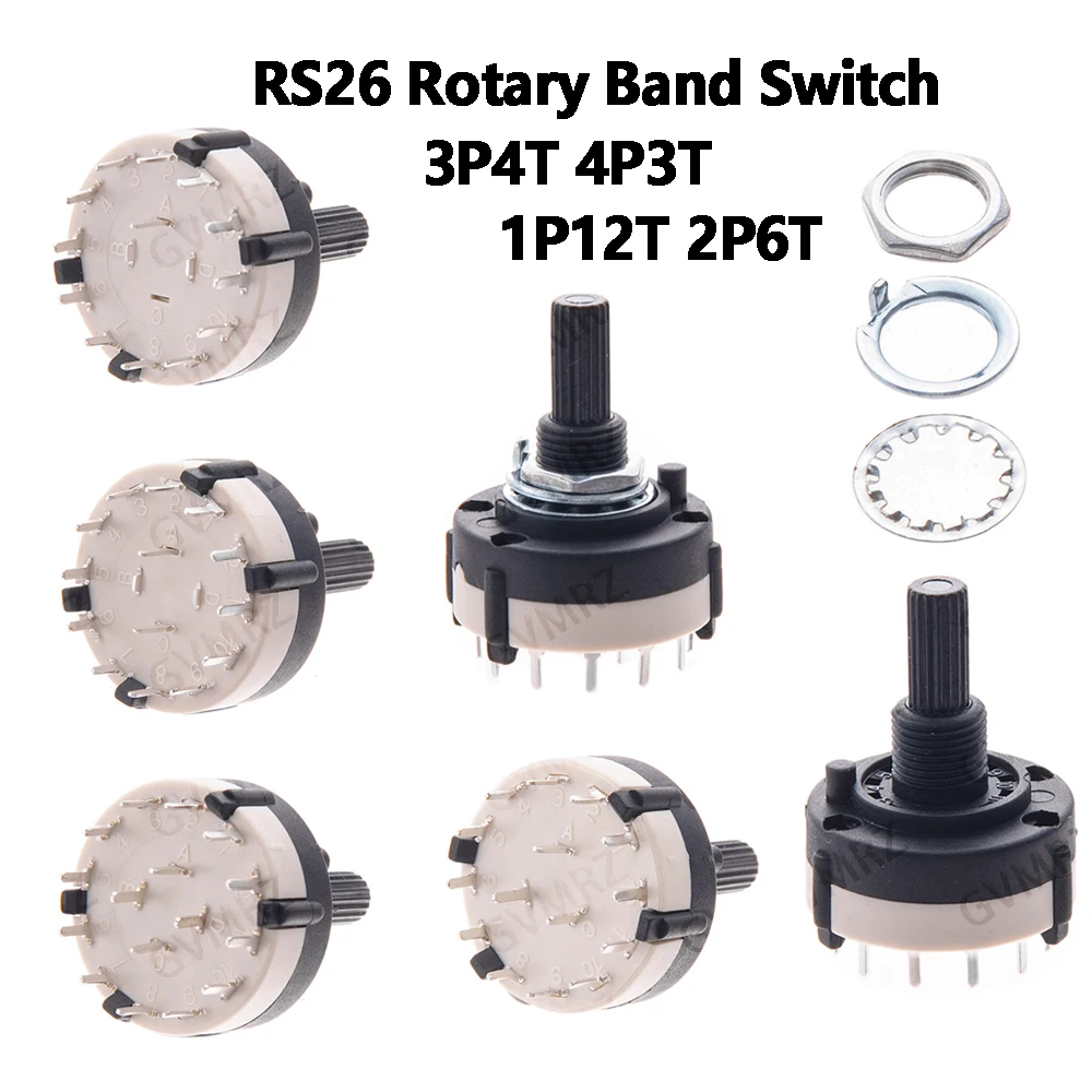 1PCS 3P4T 4P3T RS26 Rotary Band Switch 1P12T 2P6T Multi-Pole Selector Switch