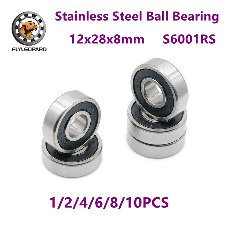 (1/2/4/6/8/10PCS) Stainless Steel Bearing S6001 2RS for Bicycle Hub Bearing Modification with 12x28x8mm Sealed Rubber Cover