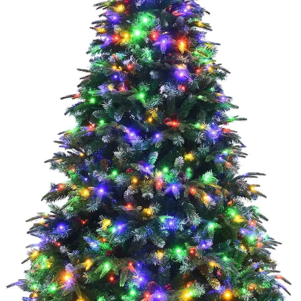 

7FT Pre-Lit Artificial Christmas Tree, Hinged Realistic Snowy Xmas Pine Tree W/ 450 Color Changing LED Lights, 11 Flash Modes, P