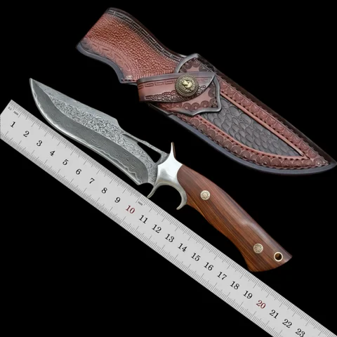Damaststahl VG10 Überlebensmesser mit hoher Härte, scharfes taktisches Messer, gerades Outdoor-Messer
