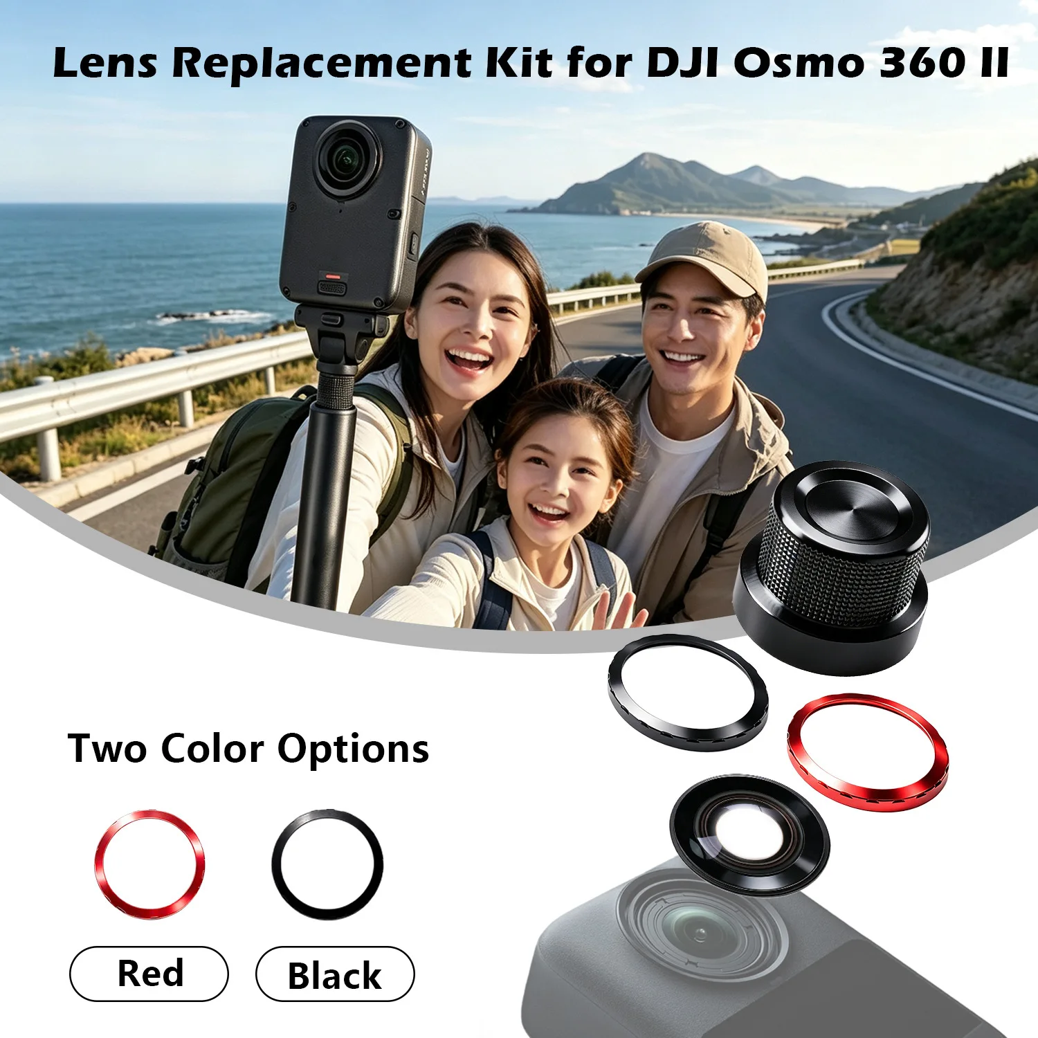 Precision Optical Glass Lens Replacement For DJI For Osmo 360 II Action Camera Repair Part Black Red High Resolution Lens