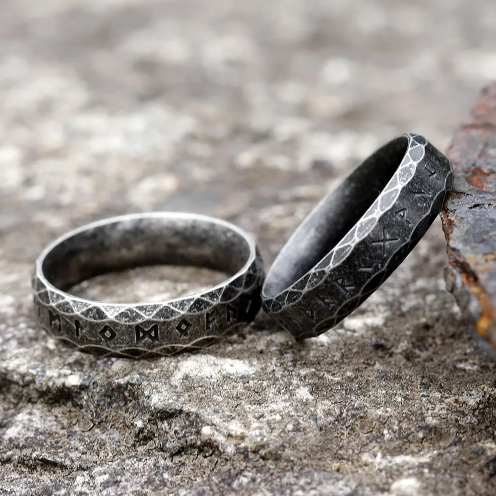 NEW 6MM Stainless steel Ring Punk Style Antique Retro Male Jewelry Viking Ring Female Amulet Vintage Norse Rune Rings For Women view 4