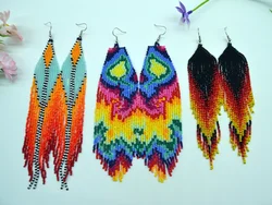 Rice bead earrings Tassel Geometry Rainbow Gradient Originality Hand knitting Bohemia Design Fashion Simple Beaded earrings