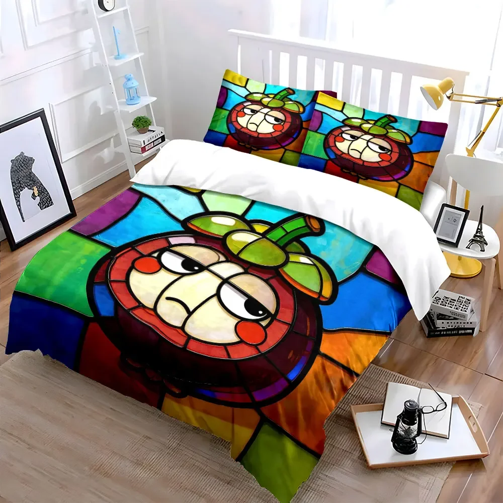 Colorful Stained Glass Fruit Decor Soft Comfortable Duvet Cover Bedding Set Included 1*Duvet Cover & 2*Pillowcases, gift
