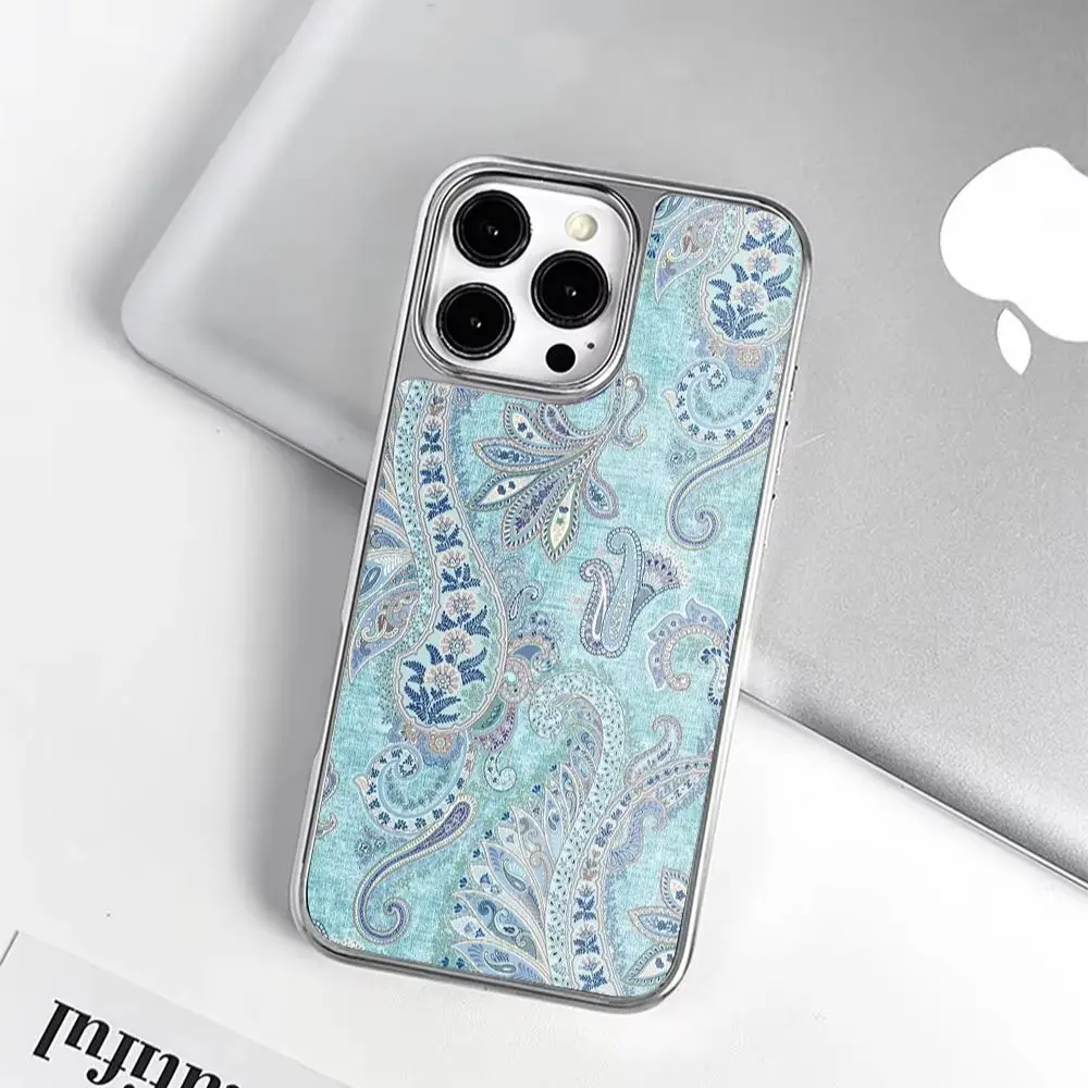 

Ins Flower Vine Pattern Blue Electroplating Drip Glue Phone Case For iPhone 17 Air 16 15 14 13 12 11 Pro Max Plus Y2K Cover Ins