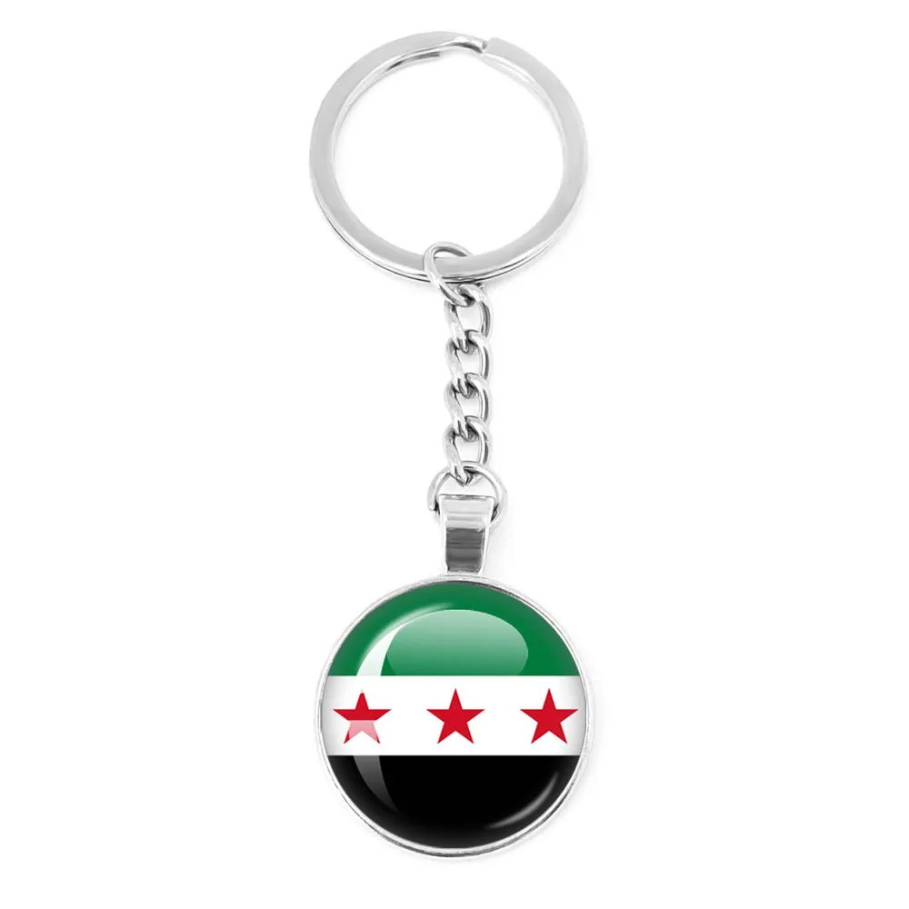 Syria Flag National keychain Glass Cabochon Pendant Keychain For Women Men Charm Car Keyring Creative Fashion Jewelry Gift