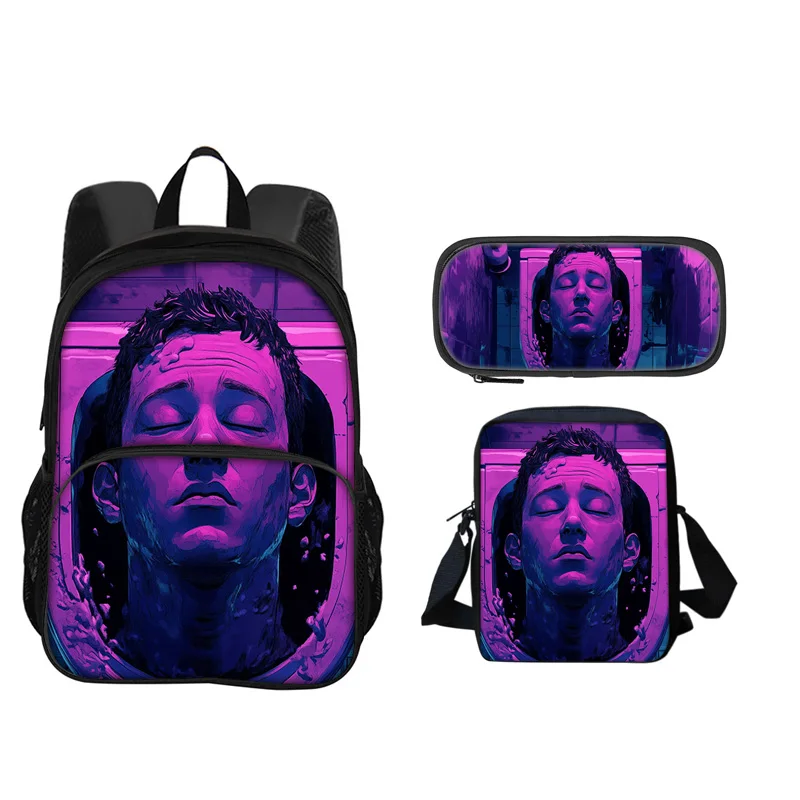 Skibidi Toilet Round Front Bag Backpack Pen Bag Shoulder Bag 3Pcs Set Versatile  Boy or Girl School Birthday Best Gift
