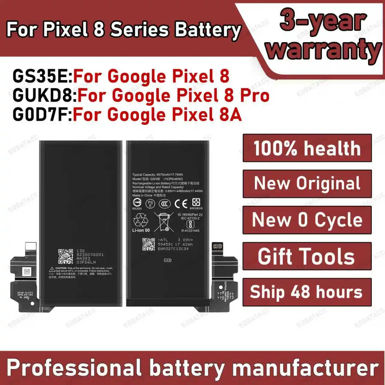 

100% High Capacity Replacement Battery GS35E GUKD8 G0D7F For HTC Google Pixel 8 Pixel 8 pro 8a Replace Battery Batteries Batteri