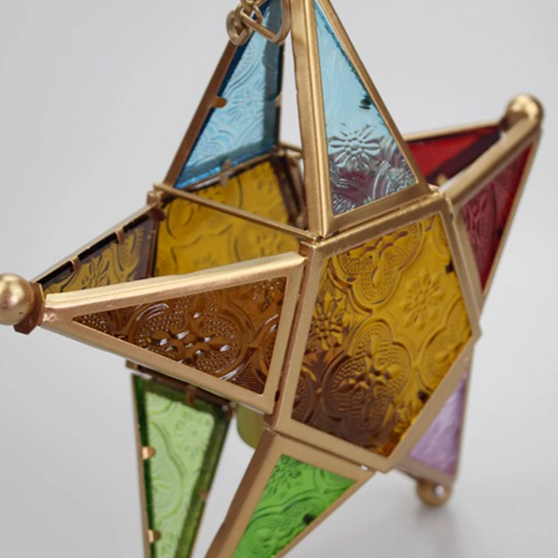 Portavelas, farol colgante, portavelas de cristal de estilo marroquí con forma de estrella de cinco puntas para boda, patio de jardín,