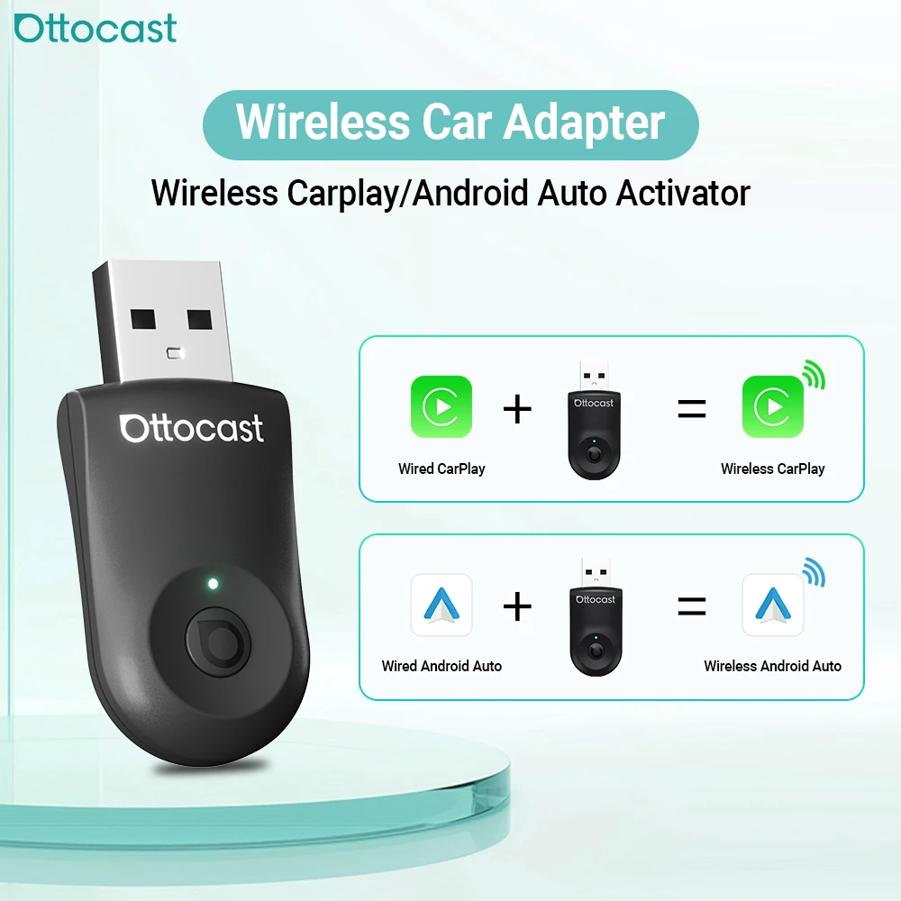 

Ottocast Mini Flow Wireless CarPlay & Android Auto Adapter Fast AutoConnect USB Dongle Upgrade Factory Wired CarPlay to Wireless