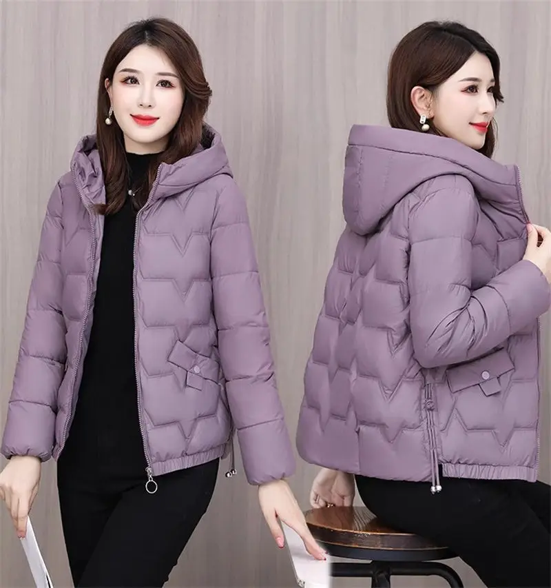 

Down Cotton Jacket For Women's Clothing Autumn Winter 2023 New Mom's Thickened Short Style Quilted Coat Hooded Outerwear Z4457