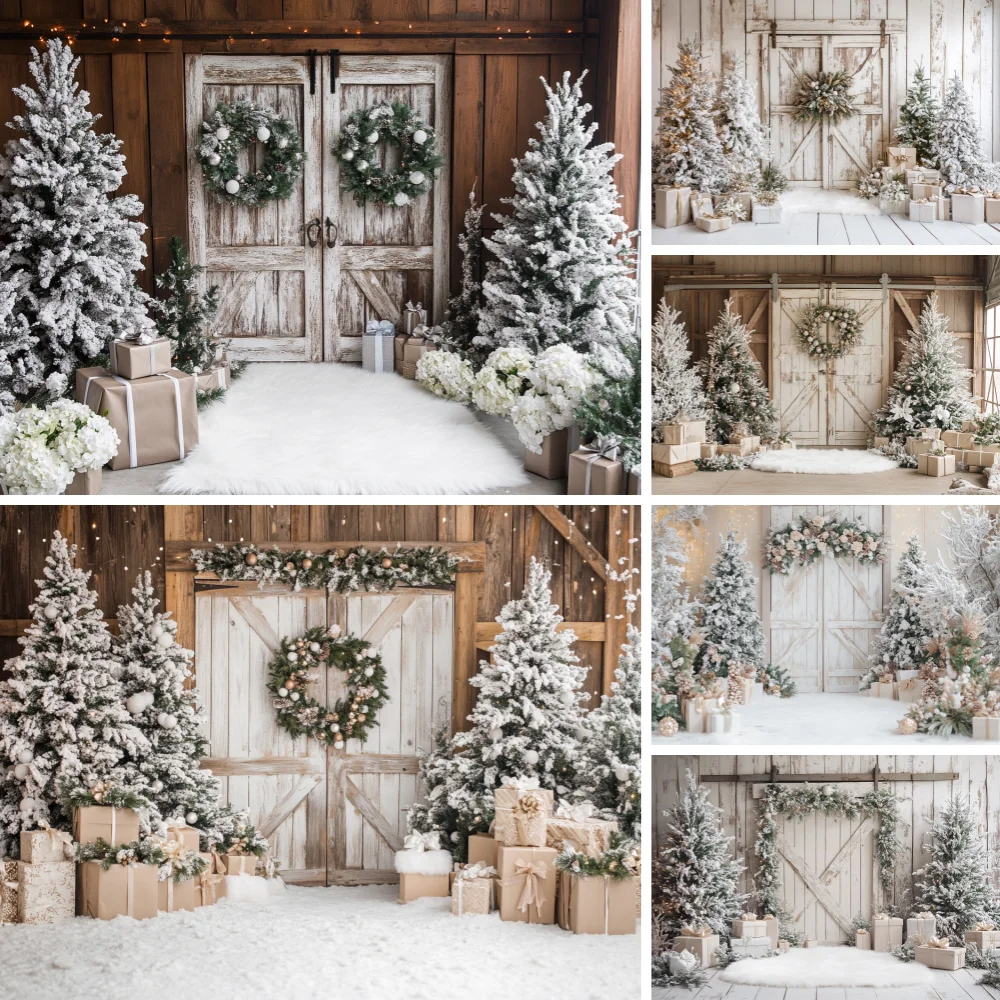 

Rustic Wood Wall Christmas Photo Backdrop Vintage Holiday Photography Background for Family Portraits Farmhouse Party Decoration