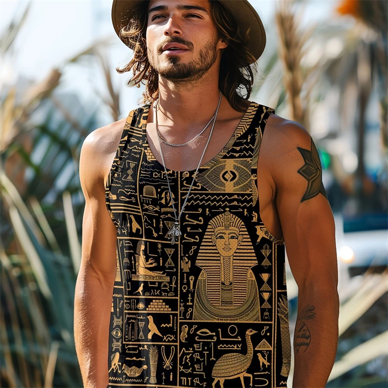 All Over Print Graphic Men Tank Top Summer Harajuku Loose Sport Round Neck Sleeveless T Shirts Summer Trend Y2k Vest Summer New