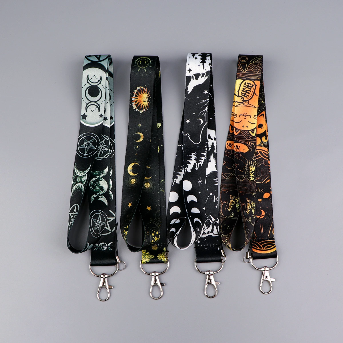 Night Moon Print Webbing Lanyard Keychain Cute Ribbon Hang Rope Keyring Mobile Phone Charm Neck Straps Key Ring