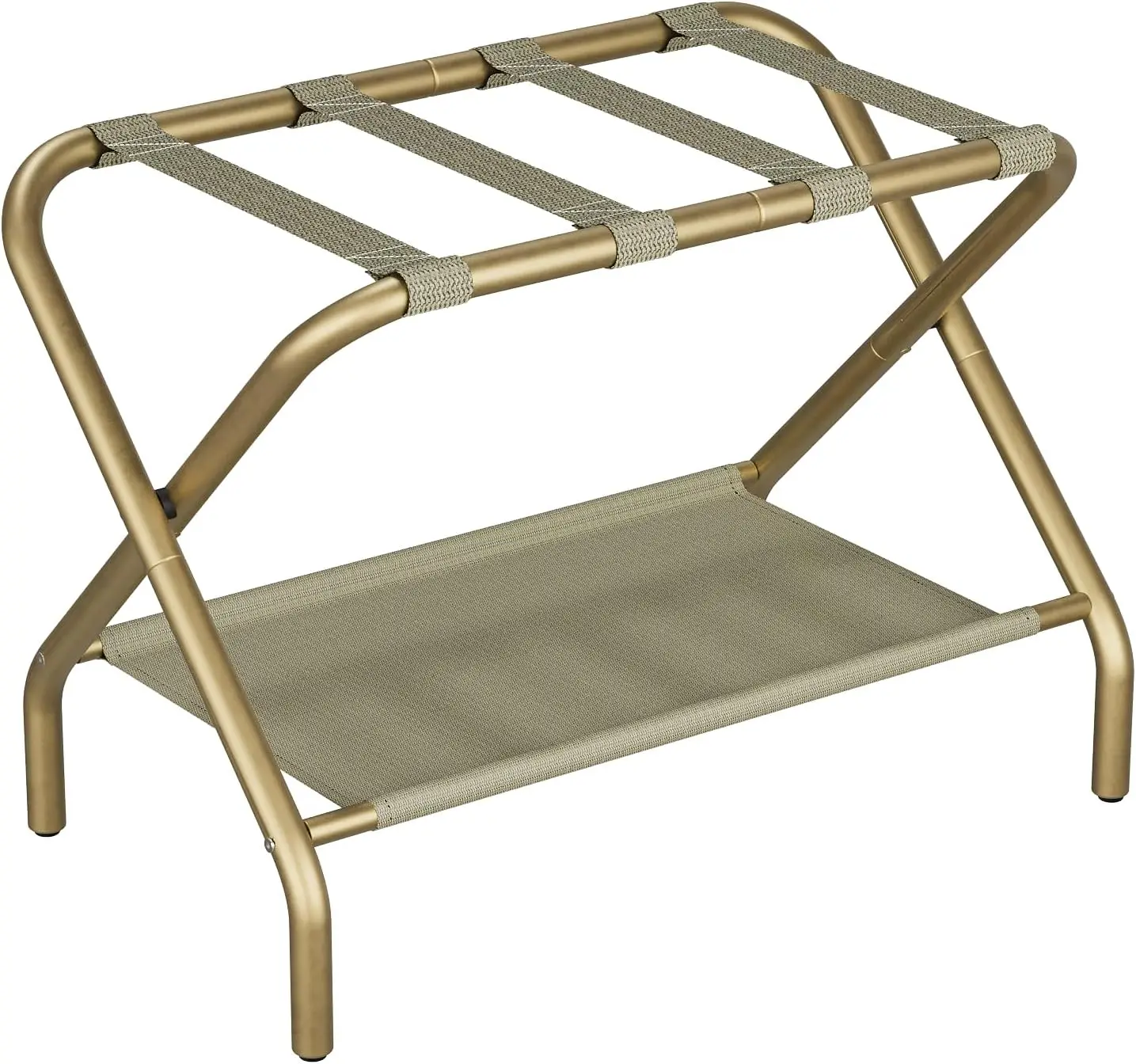 Foldable Luggage Rack with Storage Shelf, 4 Straps for Bedroom Hotel Guest Room Suitcase Stand