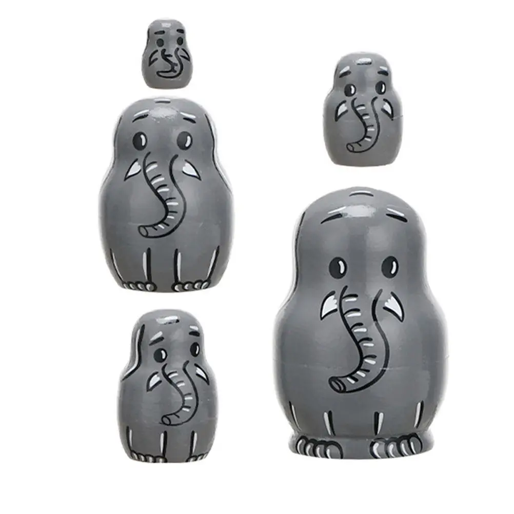 1Set Wooden Nesting Matryoshka Creative Russian Stacking Ornament Home Decoration Elephant Pattern Educational Craft