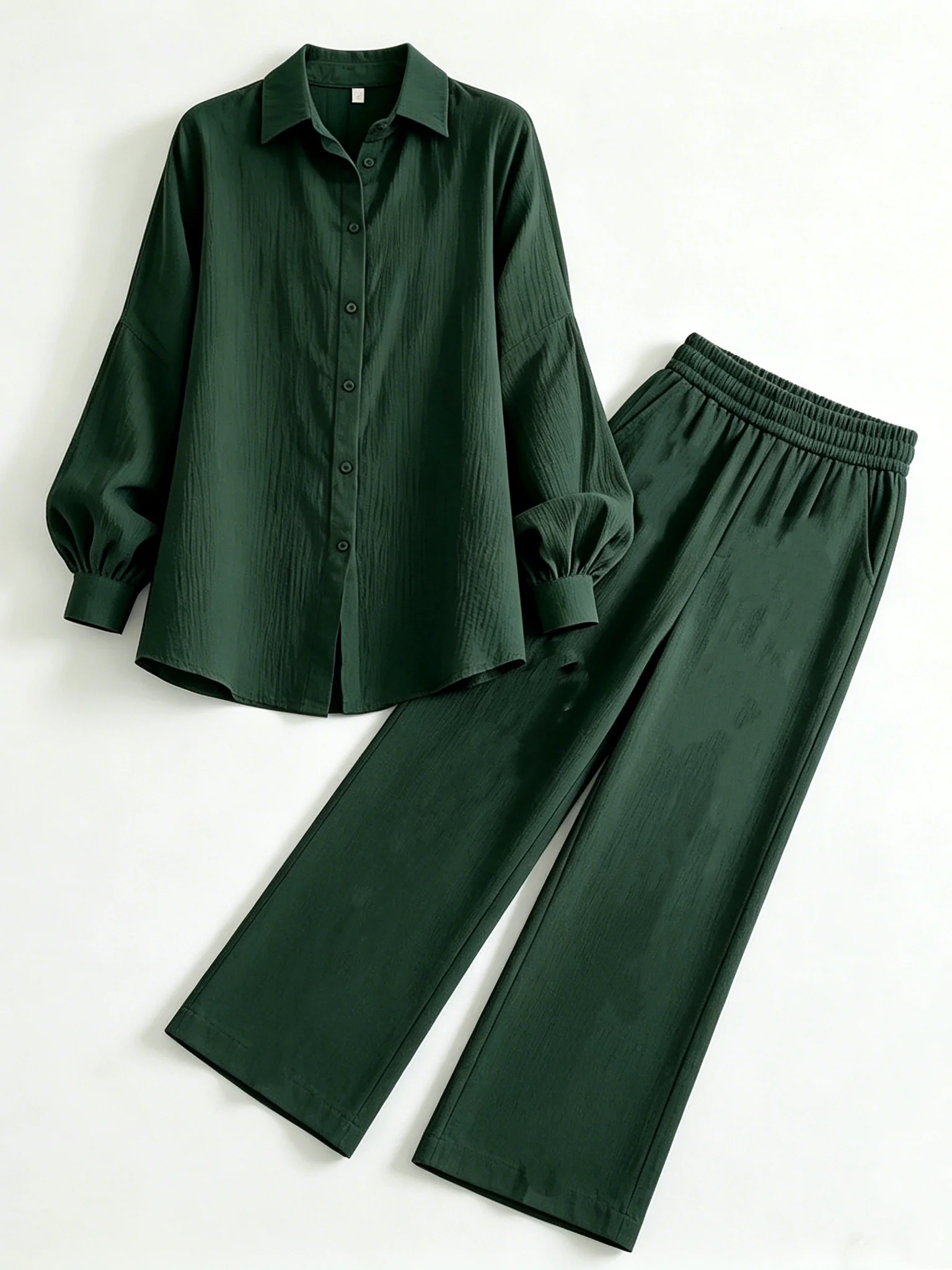 

Ladies Cotton Linen Wide Leg Pants Long Sleeve Shirt Summer Thin Set Casual Comfortable Breathable Fashionable Two-Piece Suit