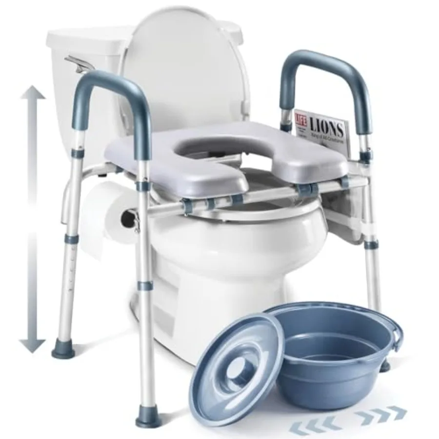 

Height Adjustable Raised Toilet Seat with Handles for Seniors and Disabled Heavy Duty Up to 400lbs Fits Any Toilet Wide Design