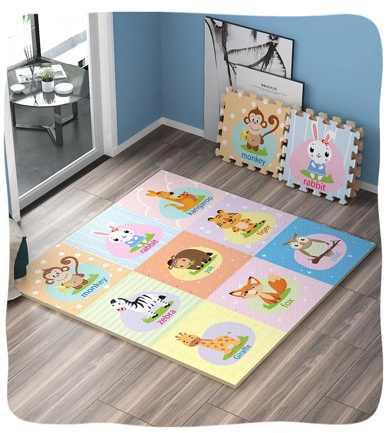 Hypothécaire ame-Polymère de jeu pour bébé, tapis de sol pliant, activités optiques pour bébé, polymères de pied, 30x30cm, 1cm, 9 pièces