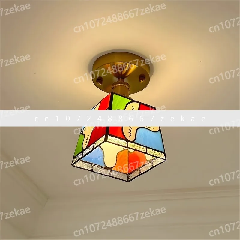 

Light Vintage Colored Glass Decorative Light Creative Vintage Entrance Ceiling Light Vintage Nostalgic Entrance Hallway