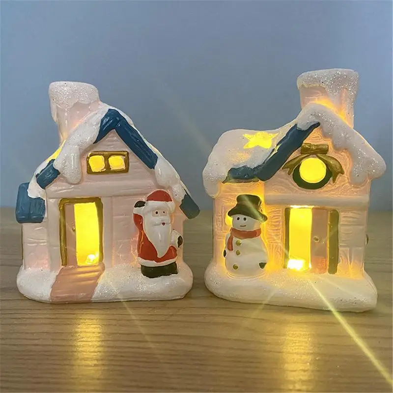 

Christmas Luminous Snow House Lighted Christmas Snow Village Decor Resin Craft Santa Claus Snowman Christmas Snow House For