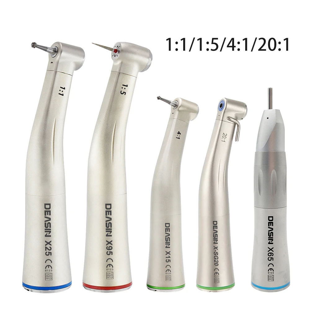 Push Button 1:5 Dental Contra Angle Handpiece Increase Speed Handpiece Dentistry contraangulo X95L Inner Water Spray Red Ring