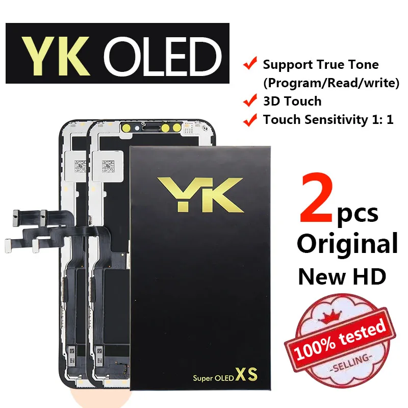 2PCS YK OLED For iPhone XR X Xs XSMAX 11Pro 12 13 LCD Display Touch Screen Digitizer Assembly Tested No Dead Pixel Replacement