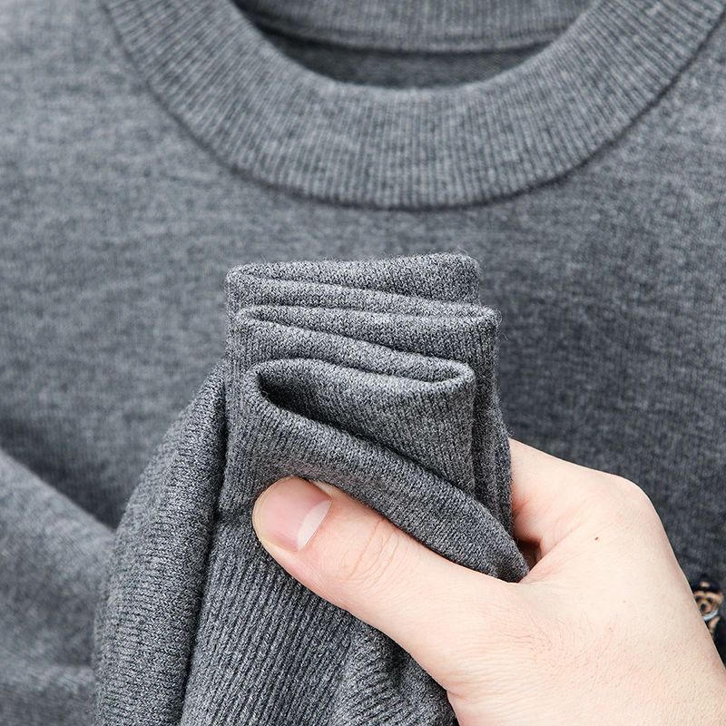 Sheep wool100% Men's autumn high quality long sleeves pullover round neck keep warm embroidery sweater leisure Men's clothing