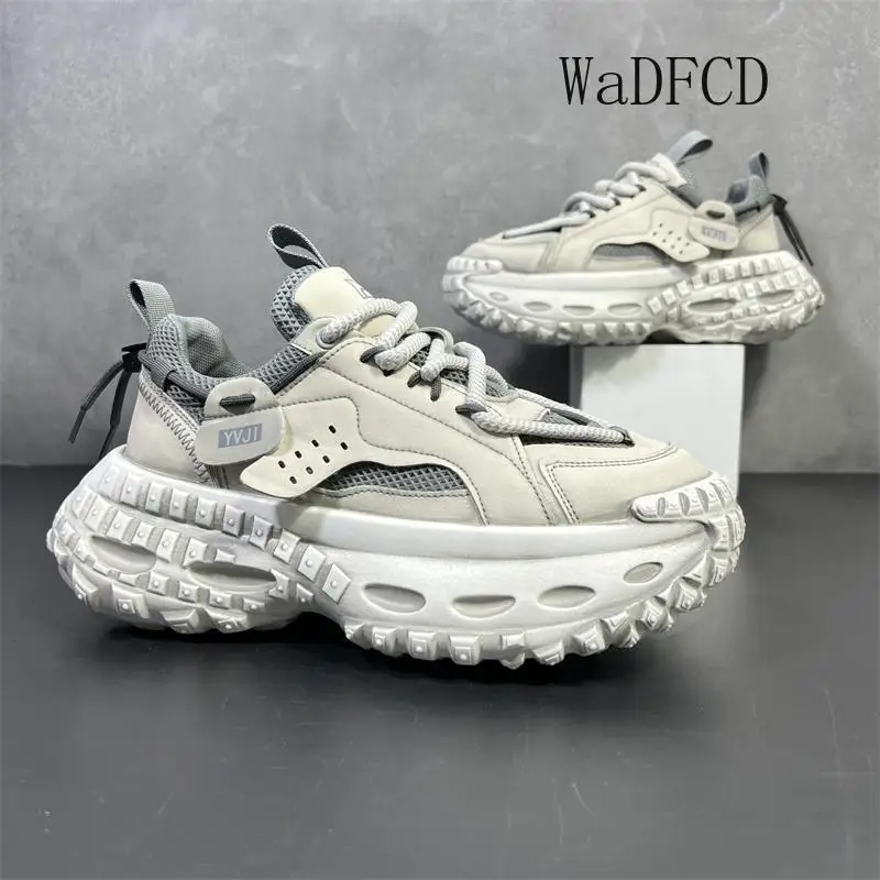 Chunky Sneaker Men Designer Distressed Tire Bottom Sport Shoes Fashion Casual Leather Mesh Upper Height Increased Platform Shoes