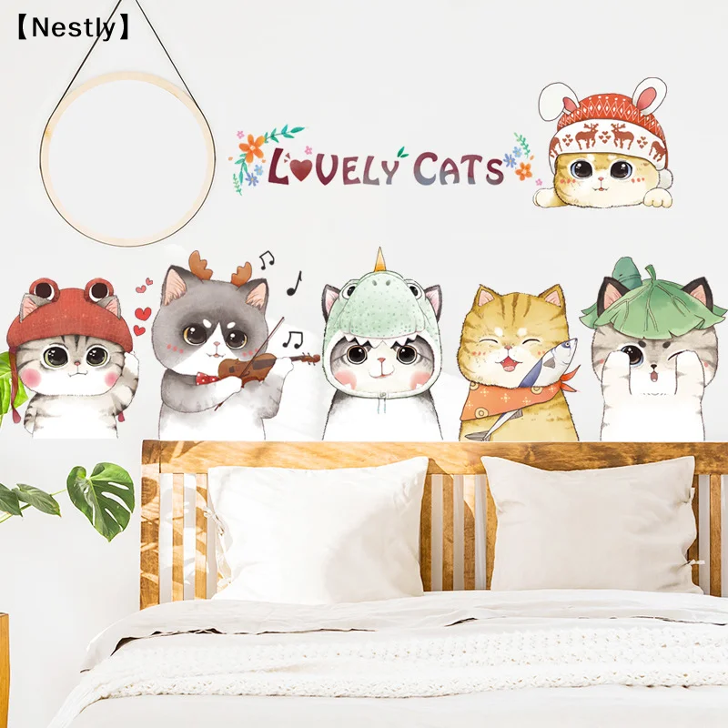 Hand painted cat creative wall stickers home living room decoration vinyl wall stickers DIY children door mural wallpaper〔Nest〕