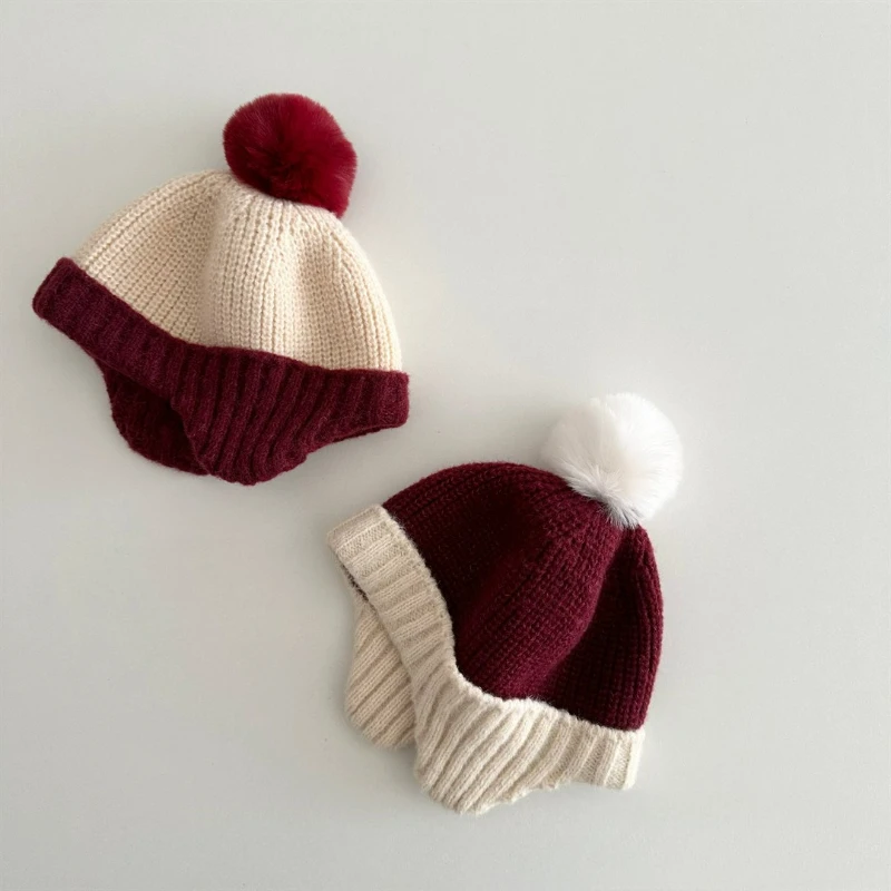 

INS-style Fluffy Color-blocked Pumpkin Hat, Korean Version, Autumn and Winter Unisex Kids' Ear-protection Knit Hat, Versatile