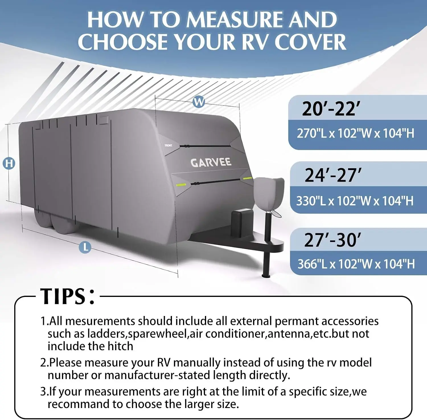 Garvee RV Cover 27-30FT Waterproof Camper Trailer Cover with Anti-UV,Windproof Straps UV & Water Resistant Protection for Outdoor