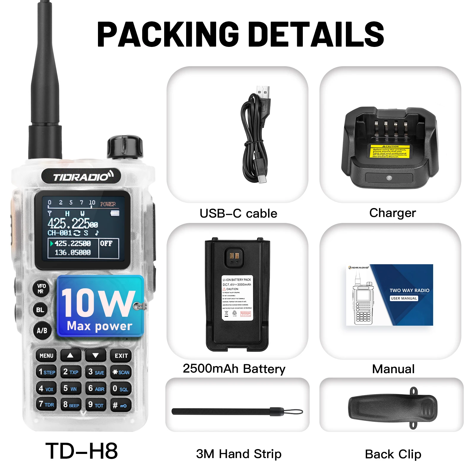 2025 2a generazione TIDRADIO TD-H8 10W Walkie Talkie professionale Radio portatile a lungo raggio Telefono Ricerca programmabile wireless