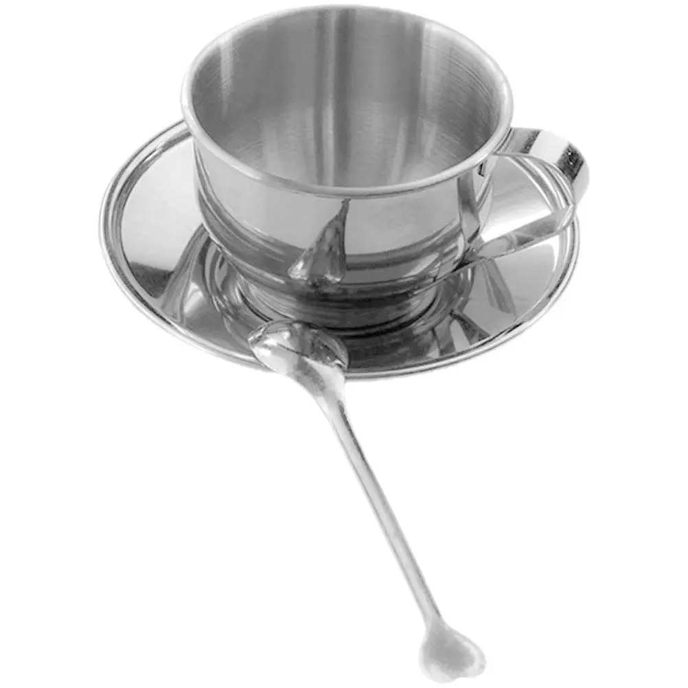 1Set Premium Stainless Steel Coffee Mug and Saucer Set Ergonomic Handle Elegant Design for Tea Coffee Milk Juice Gift