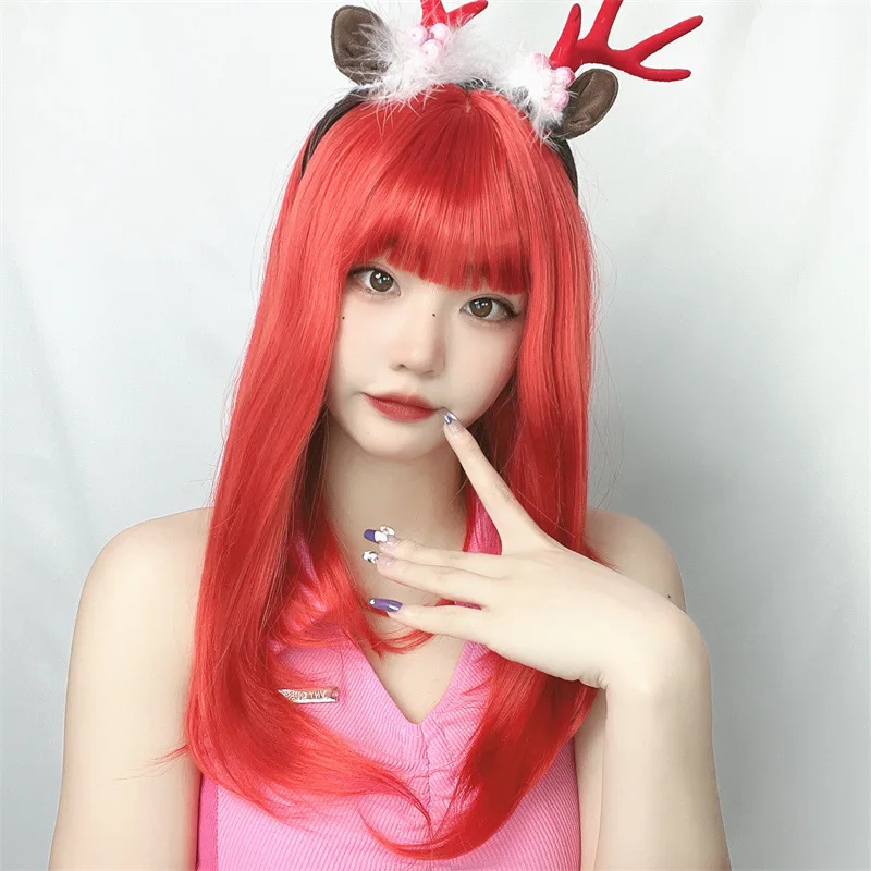 

Женский синтетический парик средней длины Боб, рождественская прическа, прямые волосы, подтягивающий лицо, парик на всю голову, бесплатные рождественские заколки для волос