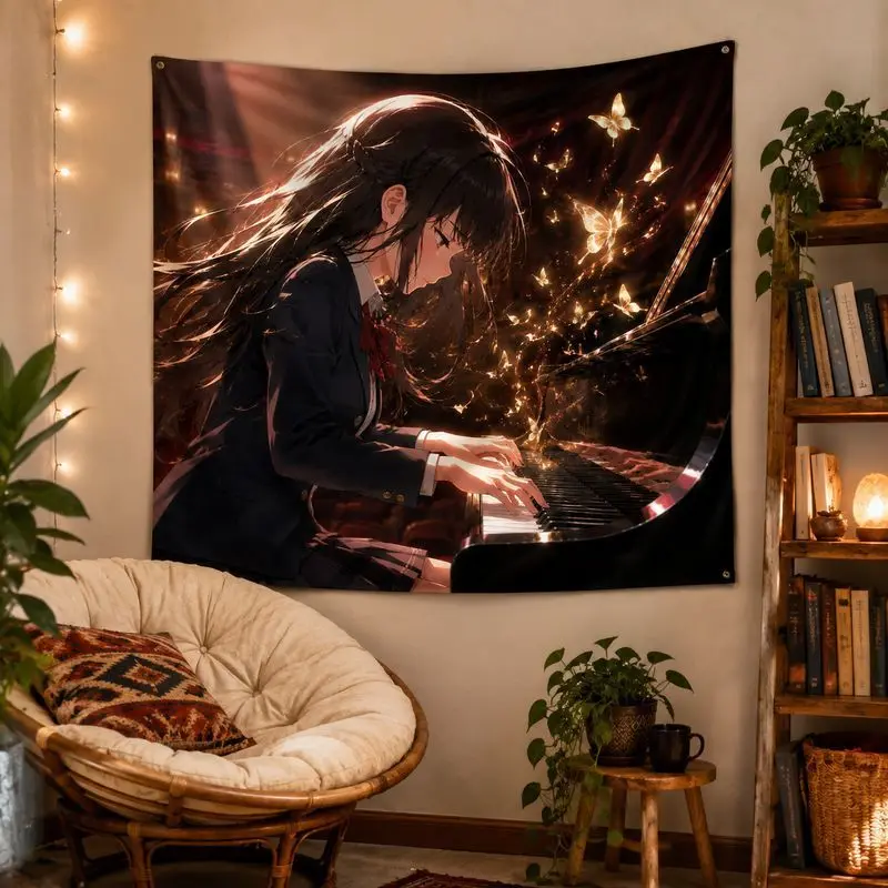 VIKAMA Japanese Summer Anime Tapestry, Firework Galaxy Wall Hanging, Romantic Blanket for Teen Bedroom Dorm Decor