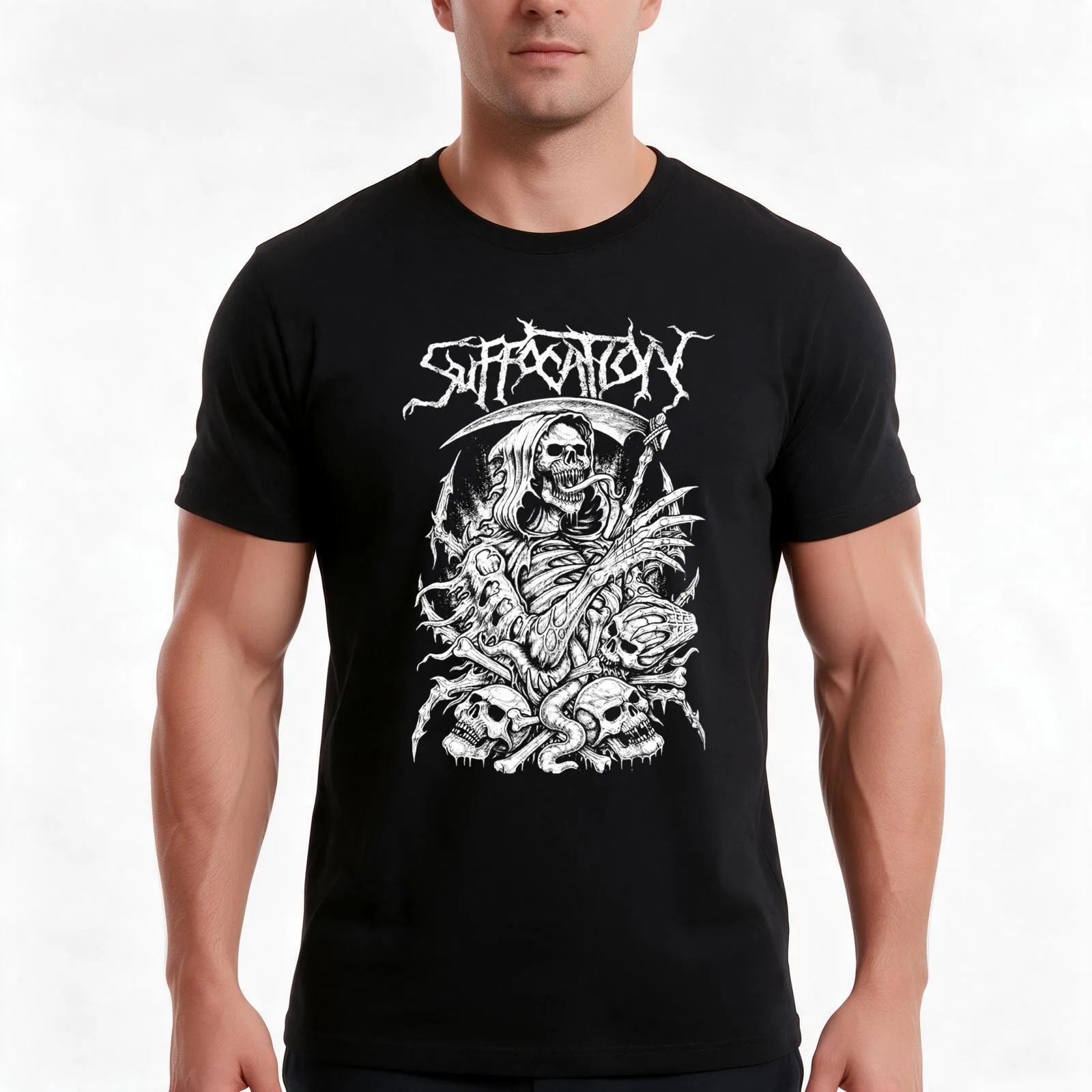 Choking Reaper T-Shirt, Summer Casual Cotton Tee, Oversized Streetwear Tops, Vintage Graphic Print, Loose Fit Short Sleeve