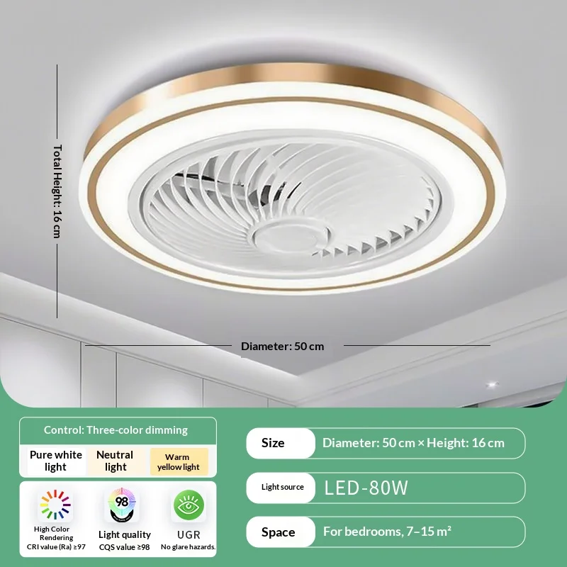 NEW 6-Speed Enclosed Circular Fan Light with Remote Control, Bedroom Fan Light, Living Room Bedroom Dining Room Ceiling Light