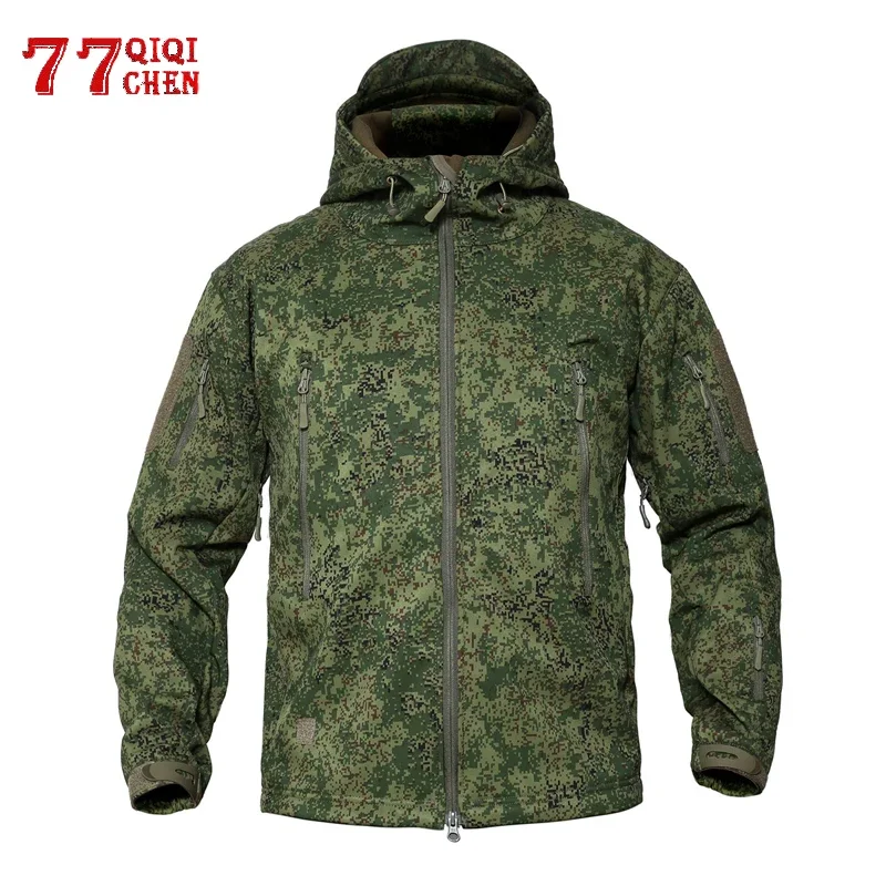 Tactical Jackets Men Waterproof Windproof Soft Shell Military Camouflage Jacket Men Hooded Autumn Winter Warm Fleece Windbreaker