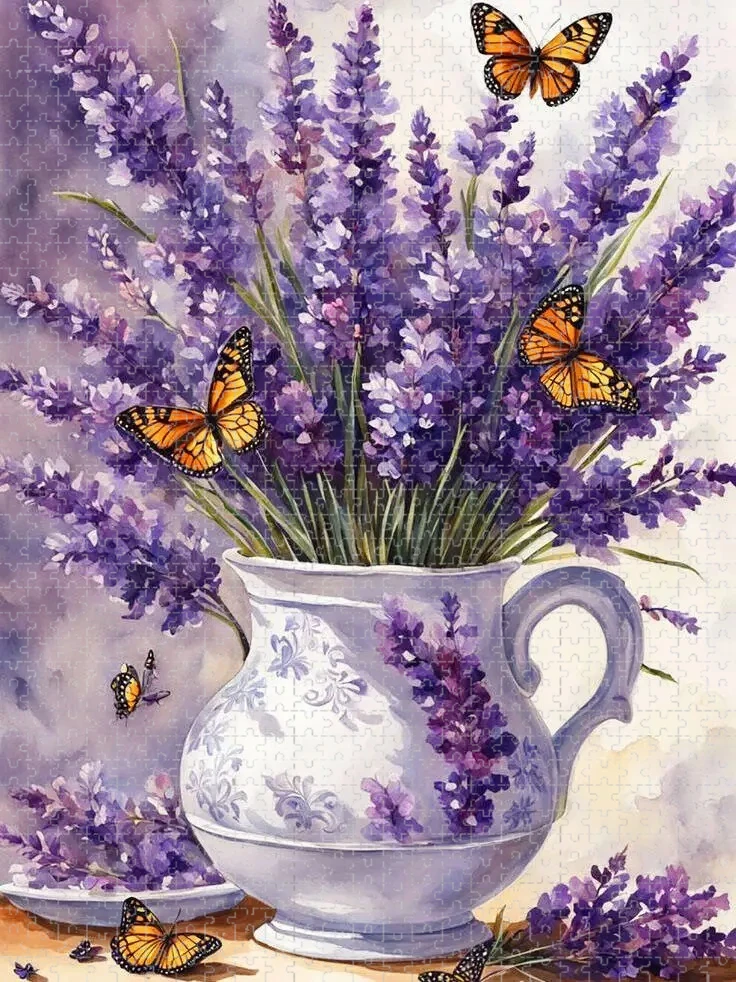 

500/1000/1200/2000PCS Adult Jigsaw Puzzle Lavender Butterfly Reducing Toy Holiday gift Perfect for DIY Creative Fun