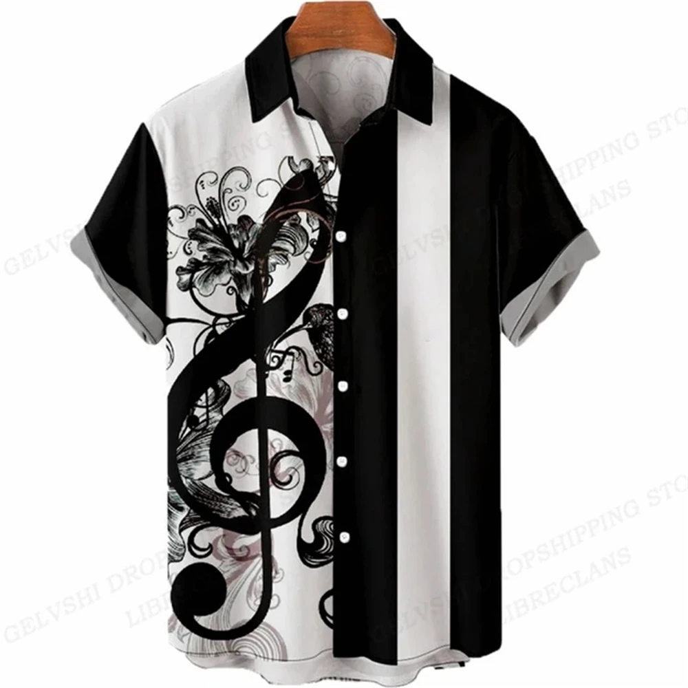 Homens e Mulheres Music Note 3D Impresso Único Breasted Camisa de grandes dimensões, Profissional Lapela Praia Camisas, Cuba