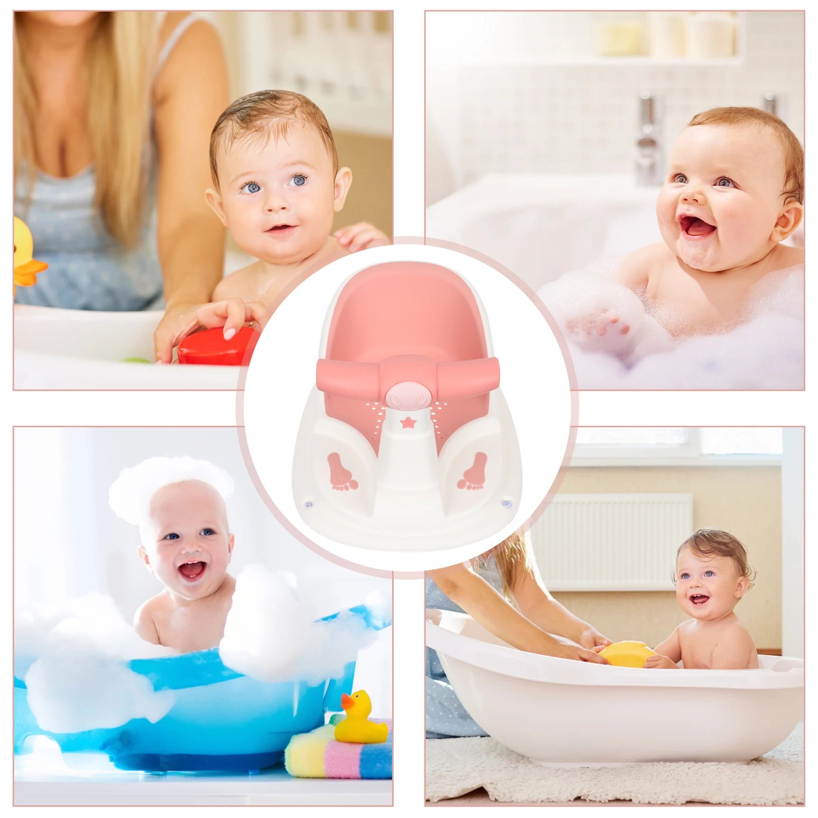 

Baby Bath Seat Safety Bathtub Shower Chair for Infant Sitting Stool 6 to 12 Months Toddler Bathtub Seats Stable Durable Bright