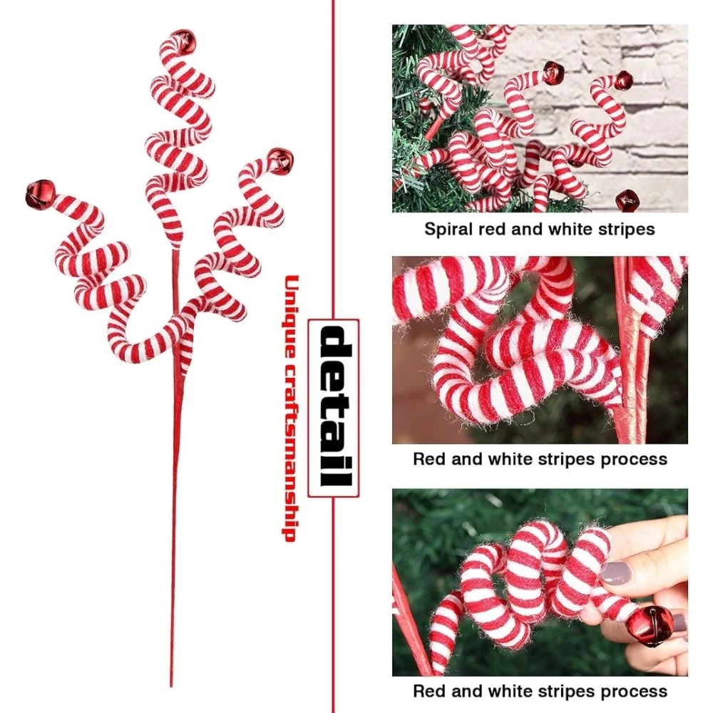 1PC Christmas Decoration Candy Cane Bell Twisted Lollipop Christmas Tree DIY Party Home Decoration Curled Branches Decor