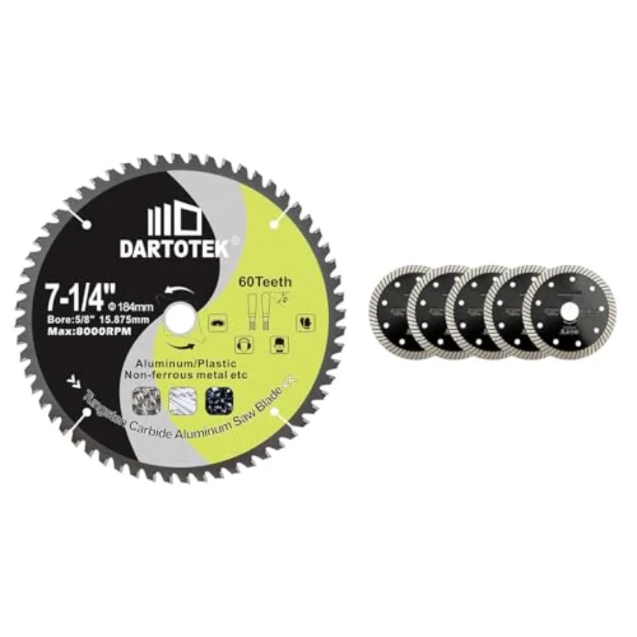 

7-1/4"/184mm Aluminum Cutting DiscCircular Saw Blade 60T TCT Cut Off Wheel for Aluminum Plastic with 5/8" Arbor for Circular sa